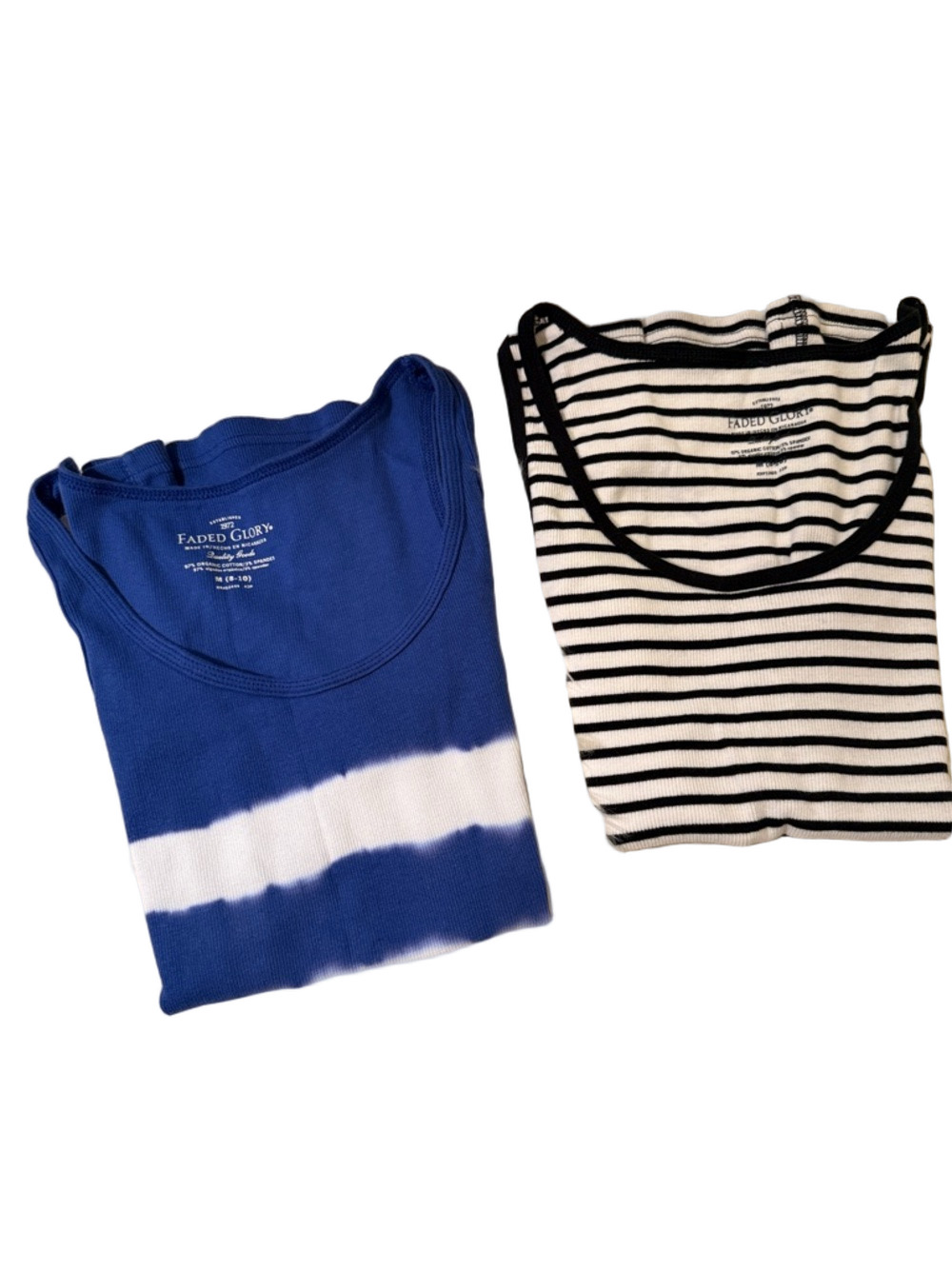Faded Glory Royal Blue & White Tie-Dye Top + Black & White Stripe Tee - 2-Pack